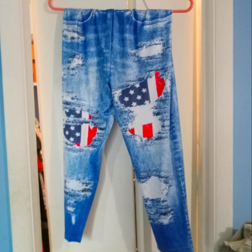 ♥️🤍💙 NWOT Temu Flag Leggings (1) Epic Threads Flag Tank (1) Small Outfit USA - Picture 2 of 5